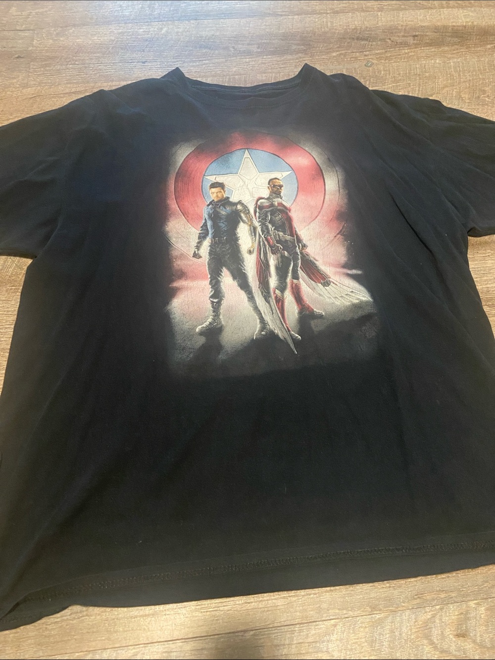 Marvel Men's Black Short Sleeve Tee with Red & White Shield Graphic